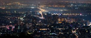 Preview wallpaper night city, city, aerial view, buildings, lights