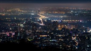 Preview wallpaper night city, city, aerial view, buildings, lights