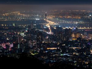 Preview wallpaper night city, city, aerial view, buildings, lights