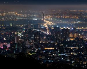 Preview wallpaper night city, city, aerial view, buildings, lights