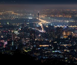 Preview wallpaper night city, city, aerial view, buildings, lights