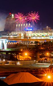 Preview wallpaper night city, city, architecture, fireworks, lights