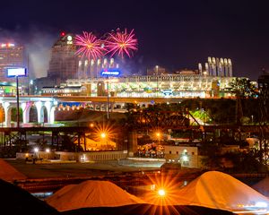 Preview wallpaper night city, city, architecture, fireworks, lights