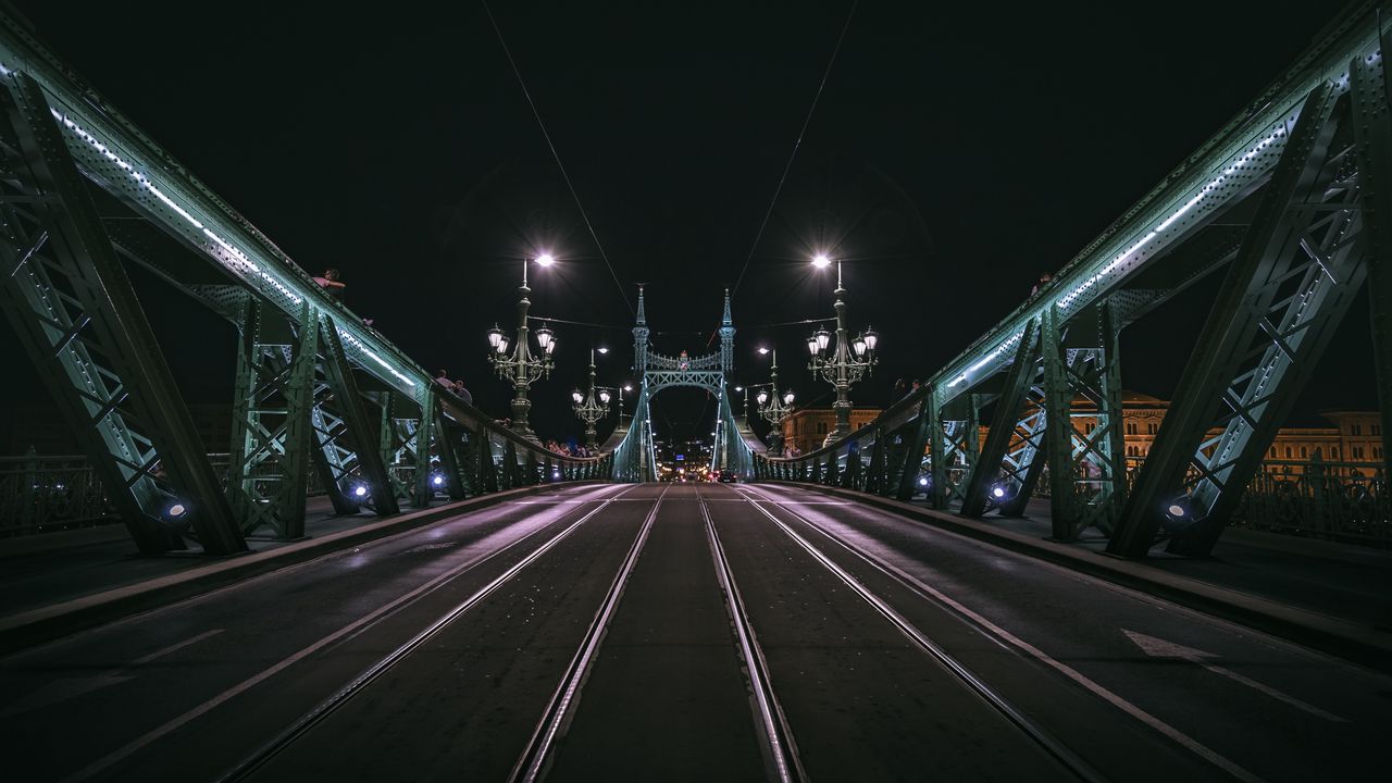 Wallpaper night city, city, bridge, road, lights