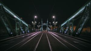 Preview wallpaper night city, city, bridge, road, lights