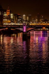 Preview wallpaper night city, city, bridge, lights, reflection, water