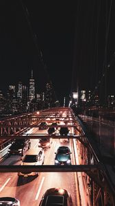 Preview wallpaper night city, city, bridge, road, cars