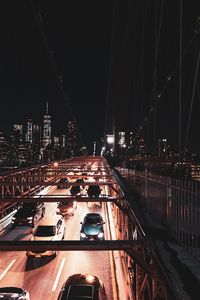 Preview wallpaper night city, city, bridge, road, cars