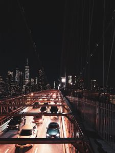 Preview wallpaper night city, city, bridge, road, cars