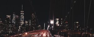 Preview wallpaper night city, city, bridge, road, cars