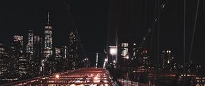 Preview wallpaper night city, city, bridge, road, cars