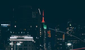 Preview wallpaper night city, city, buildings, road, long exposure, lights