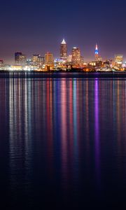 Preview wallpaper night city, city, buildings, water, lights, reflection