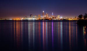 Preview wallpaper night city, city, buildings, water, lights, reflection