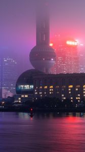 Preview wallpaper night city, city, buildings, fog, neon, backlight