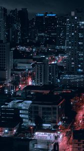 Preview wallpaper night city, city, buildings, aerial view