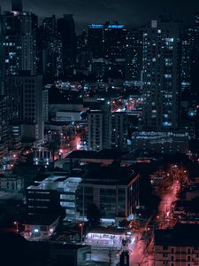 Preview wallpaper night city, city, buildings, aerial view