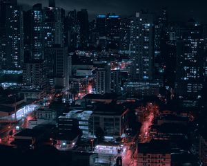 Preview wallpaper night city, city, buildings, aerial view