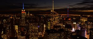 Preview wallpaper night city, city, buildings, lights, aerial view