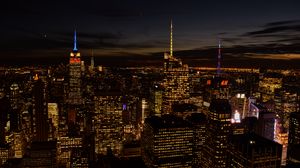 Preview wallpaper night city, city, buildings, lights, aerial view