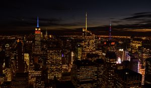 Preview wallpaper night city, city, buildings, lights, aerial view