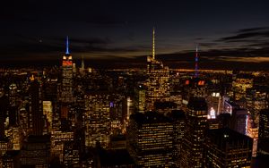 Preview wallpaper night city, city, buildings, lights, aerial view