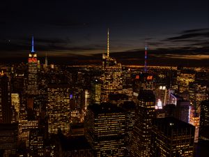 Preview wallpaper night city, city, buildings, lights, aerial view