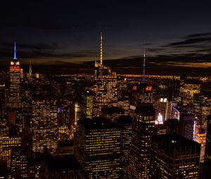 Preview wallpaper night city, city, buildings, lights, aerial view