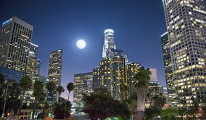 Preview wallpaper night city, city, buildings, moon, night