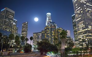 Preview wallpaper night city, city, buildings, moon, night