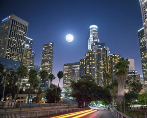 Preview wallpaper night city, city, buildings, moon, night