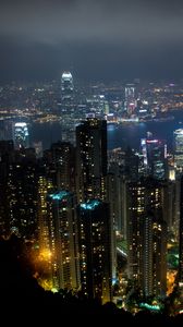 Preview wallpaper night city, city, buildings, lights, aerial view, dark