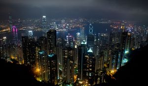 Preview wallpaper night city, city, buildings, lights, aerial view, dark