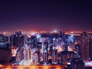 Preview wallpaper night city, city lights, aerial view, metropolis, dubai, united arab emirates