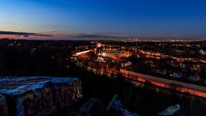 Preview wallpaper night city, city lights, aerial view, sunset, boston