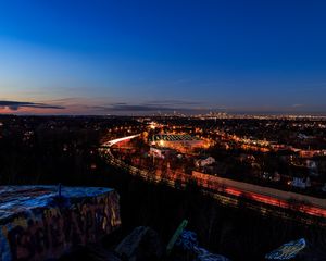 Preview wallpaper night city, city lights, aerial view, sunset, boston