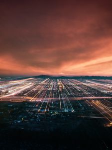 Preview wallpaper night city, city lights, aerial view, horizon, night