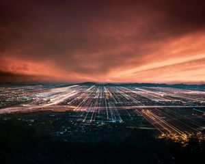 Preview wallpaper night city, city lights, aerial view, horizon, night