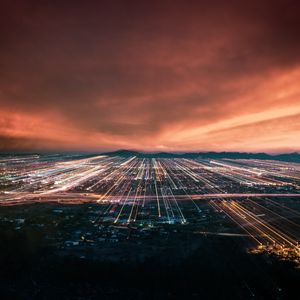 Preview wallpaper night city, city lights, aerial view, horizon, night