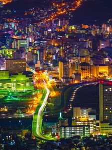 Preview wallpaper night city, city lights, aerial view, japan