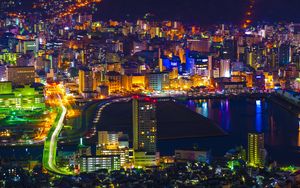 Preview wallpaper night city, city lights, aerial view, japan