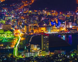 Preview wallpaper night city, city lights, aerial view, japan