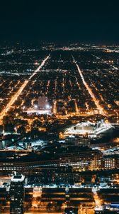 Preview wallpaper night city, city lights, aerial view, overview, chicago