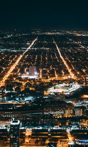 Preview wallpaper night city, city lights, aerial view, overview, chicago