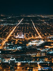 Preview wallpaper night city, city lights, aerial view, overview, chicago