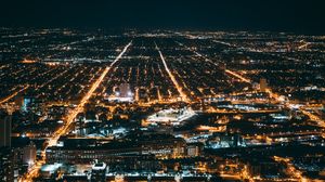 Preview wallpaper night city, city lights, aerial view, overview, chicago