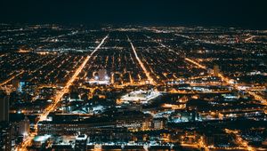 Preview wallpaper night city, city lights, aerial view, overview, chicago