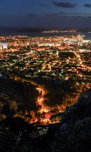 Preview wallpaper night city, city lights, aerial view, night, toulon, france