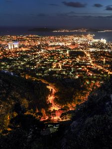 Preview wallpaper night city, city lights, aerial view, night, toulon, france