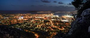 Preview wallpaper night city, city lights, aerial view, night, toulon, france